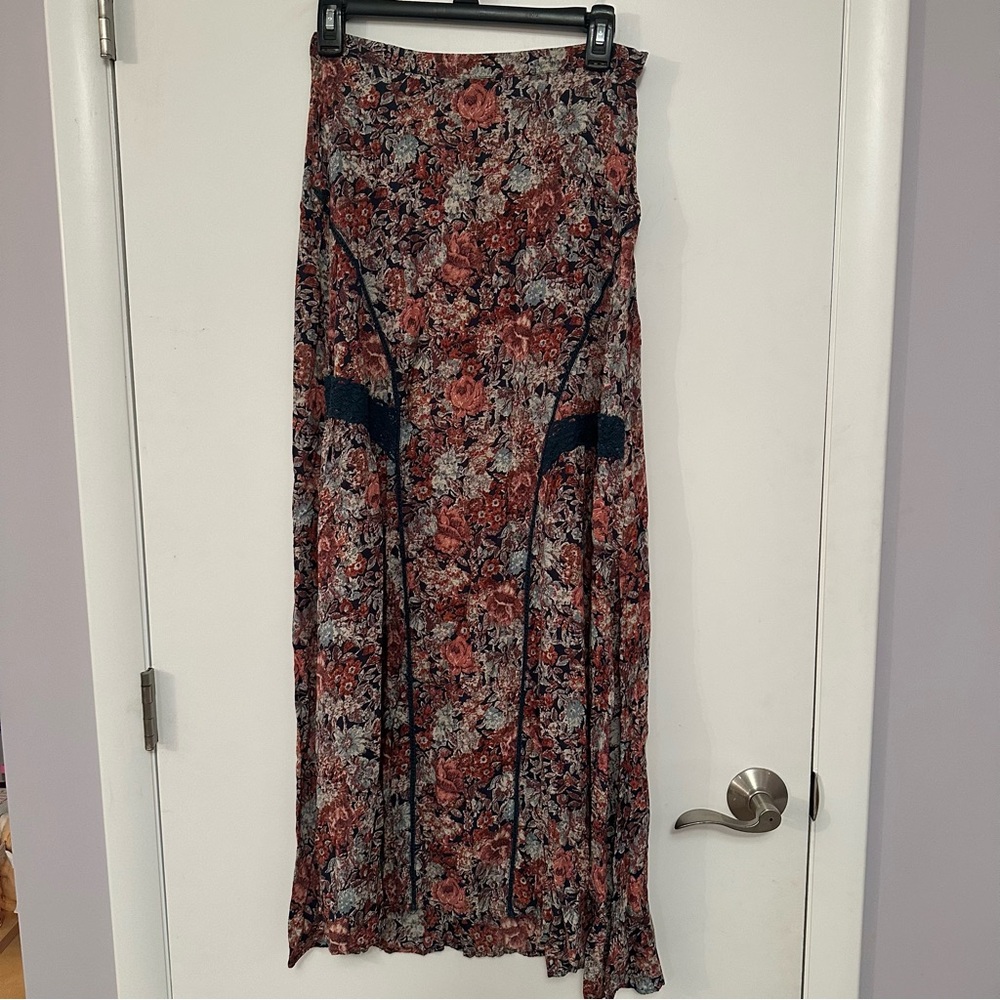 Cotton Candy Floral Maxi Skirt - Red and Black